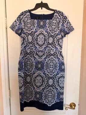 Talbots - Absolutely Stunning Blue Print Short Sleeve Dress - Size 10